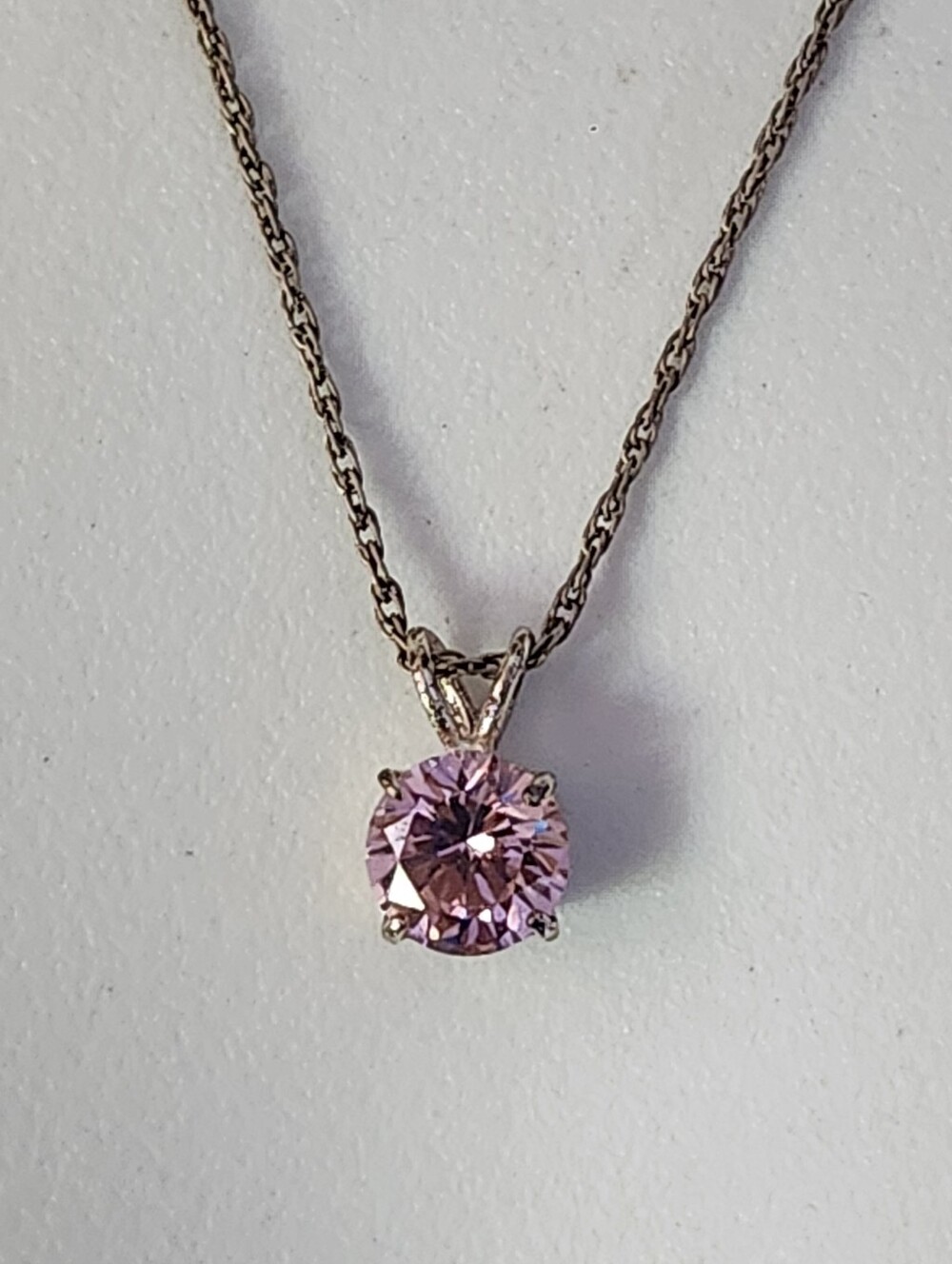 Pink Solitaire Pendant Necklace - Silver Tone Chain